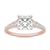 2.10 CTW DEW Cushion Forever One Moissanite Signature Graduated Side Stone Engagement Ring 14K Rose Gold