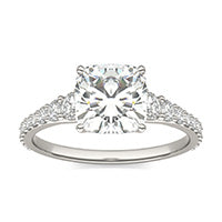 2.80 CTW DEW Cushion Forever One Moissanite Signature Graduated Side Stone Engagement Ring 14K White Gold