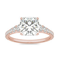 2.80 CTW DEW Cushion Forever One Moissanite Signature Graduated Side Stone Engagement Ring 14K Rose Gold