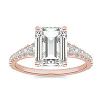 3.05 CTW DEW Emerald Forever One Moissanite Signature Graduated Side Stone Engagement Ring 14K Rose Gold