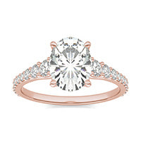 2.63 CTW DEW Oval Forever One Moissanite Signature Graduated Side Stone Engagement Ring 14K Rose Gold