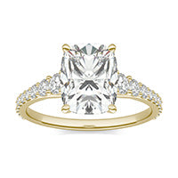 2.83 CTW DEW Elongated Cushion Forever One Moissanite Signature Graduated Side Stone Engagement Ring 14K Yellow Gold