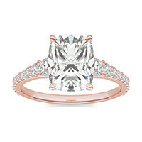 2.83 CTW DEW Elongated Cushion Forever One Moissanite Signature Graduated Side Stone Engagement Ring 14K Rose Gold