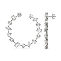 9 1/3 CTW Emerald Caydia Lab Grown Diamond Couture Bypass Hoop Earrings 14K White Gold