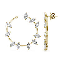 4 CTW Marquise Caydia Lab Grown Diamond Couture Bypass Hoop Earrings 14K Yellow Gold