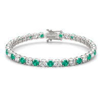 5 1/2 CTW Round Caydia Lab Grown Diamond Classic Tennis Bracelet 18K White Gold featuring Created Emerald