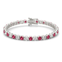 5 1/2 CTW Round Caydia Lab Grown Diamond Classic Tennis Bracelet 18K White Gold featuring Created Ruby