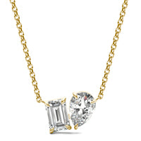 1.35 CTW DEW Pear Forever One Moissanite Toi et Moi Necklace 14K Yellow Gold