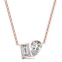 1.35 CTW DEW Pear Forever One Moissanite Toi et Moi Necklace 14K Rose Gold