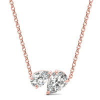 1.20 CTW DEW Pear Forever One Moissanite Toi et Moi Necklace 14K Rose Gold