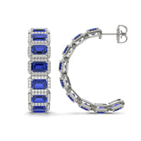 2 1/4 CTW Round Caydia Lab Grown Diamond Halo Hoop Earrings 14K White Gold featuring Created Sapphire