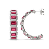 2 1/4 CTW Round Caydia Lab Grown Diamond Halo Hoop Earrings 14K White Gold featuring Created Ruby