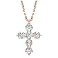 1 1/2 CTW Round Caydia Lab Grown Diamond Cross Necklace 14K Rose Gold