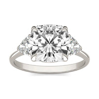 3.90 CTW DEW Cushion Forever One Moissanite Three Stone Ring 14K White Gold
