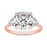 3.90 CTW DEW Cushion Forever One Moissanite Three Stone Ring 14K Rose Gold