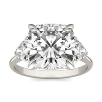 5.82 CTW DEW Cushion Forever One Moissanite Three Stone Ring 14K White Gold