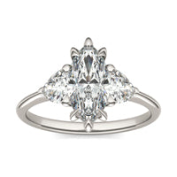 2.00 CTW DEW Marquise Forever One Moissanite Three Stone Ring 14K White Gold