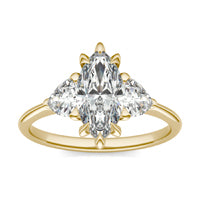 2.00 CTW DEW Marquise Forever One Moissanite Three Stone Ring 14K Yellow Gold