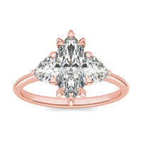 2.00 CTW DEW Marquise Forever One Moissanite Three Stone Ring 14K Rose Gold