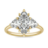 2.60 CTW DEW Marquise Forever One Moissanite Three Stone Ring 14K Yellow Gold