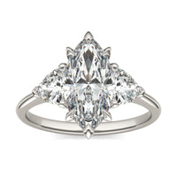 3.00 CTW DEW Marquise Forever One Moissanite Three Stone Ring 14K White Gold