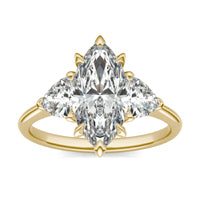 3.00 CTW DEW Marquise Forever One Moissanite Three Stone Ring 14K Yellow Gold