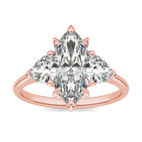 3.00 CTW DEW Marquise Forever One Moissanite Three Stone Ring 14K Rose Gold