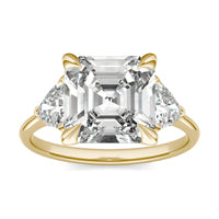 3.94 CTW DEW Asscher Forever One Moissanite Three Stone Ring 14K Yellow Gold