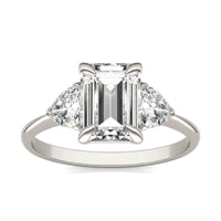 2.35 CTW DEW Emerald Forever One Moissanite Three Stone Ring 14K White Gold