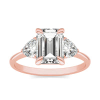 2.35 CTW DEW Emerald Forever One Moissanite Three Stone Ring 14K Rose Gold