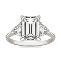 3.32 CTW DEW Emerald Forever One Moissanite Three Stone Ring 14K White Gold