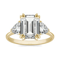 3.32 CTW DEW Emerald Forever One Moissanite Three Stone Ring 14K Yellow Gold