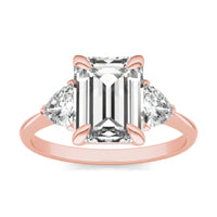 3.32 CTW DEW Emerald Forever One Moissanite Three Stone Ring 14K Rose Gold