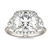 4.13 CTW DEW Cushion Forever One Moissanite Halo with Side Accents Ring 14K White Gold