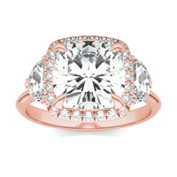 4.13 CTW DEW Cushion Forever One Moissanite Halo with Side Accents Ring 14K Rose Gold