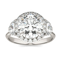 3.56 CTW DEW Round Forever One Moissanite Halo with Side Accents Ring 14K White Gold