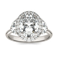 3.93 CTW DEW Oval Forever One Moissanite Halo with Side Accents Ring 14K White Gold