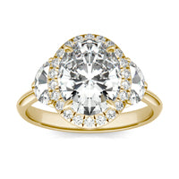 3.93 CTW DEW Oval Forever One Moissanite Halo with Side Accents Ring 14K Yellow Gold