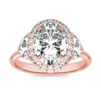 3.93 CTW DEW Oval Forever One Moissanite Halo with Side Accents Ring 14K Rose Gold