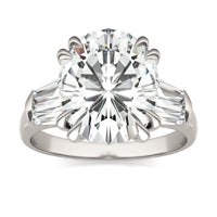 6.96 CTW DEW Oval Forever One Moissanite Halo with Side Accents Ring 14K White Gold