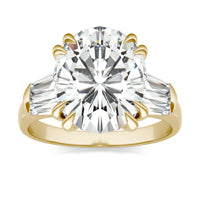 6.96 CTW DEW Oval Forever One Moissanite Halo with Side Accents Ring 14K Yellow Gold
