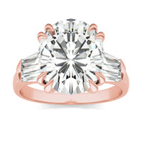 6.96 CTW DEW Oval Forever One Moissanite Halo with Side Accents Ring 14K Rose Gold