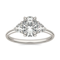 1.90 CTW DEW Oval Forever One Moissanite Three Stone Ring 14K White Gold