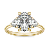 2.70 CTW DEW Oval Forever One Moissanite Three Stone Ring 14K Yellow Gold