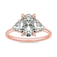 2.70 CTW DEW Oval Forever One Moissanite Three Stone Ring 14K Rose Gold
