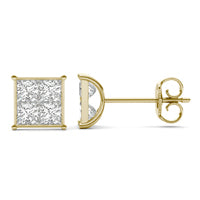 1 CTW Princess Caydia Lab Grown Diamond Cluster Stud Earrings 14K Yellow Gold