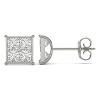 1 1/5 CTW Princess Caydia Lab Grown Diamond Cluster Stud Earrings 14K White Gold