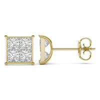 1 1/5 CTW Princess Caydia Lab Grown Diamond Cluster Stud Earrings 14K Yellow Gold