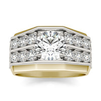2 CTW Round Caydia Lab Grown Diamond Double Row Mens Ring 14K Two-Tone Yellow And White Gold