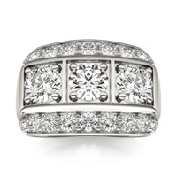 3 1/6 CTW Round Caydia Lab Grown Diamond Three Stone Accented Mens Ring 14K White Gold